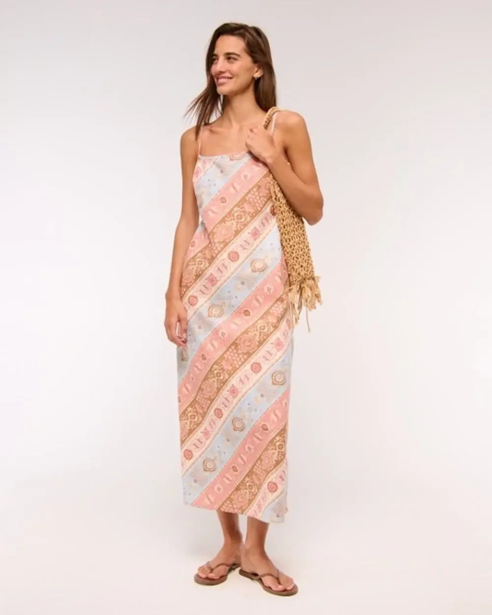 Abercrombie Paisley Linen Maxi Dress XL Loose Boho Artsy Resortwear Cruise